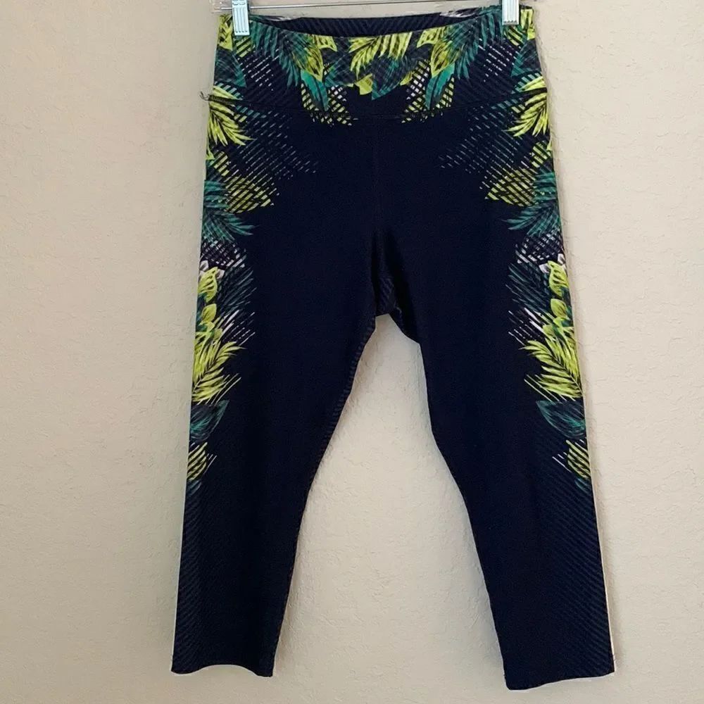 Fila Sport Capri Navy Blue With Green Leaf Print Size M